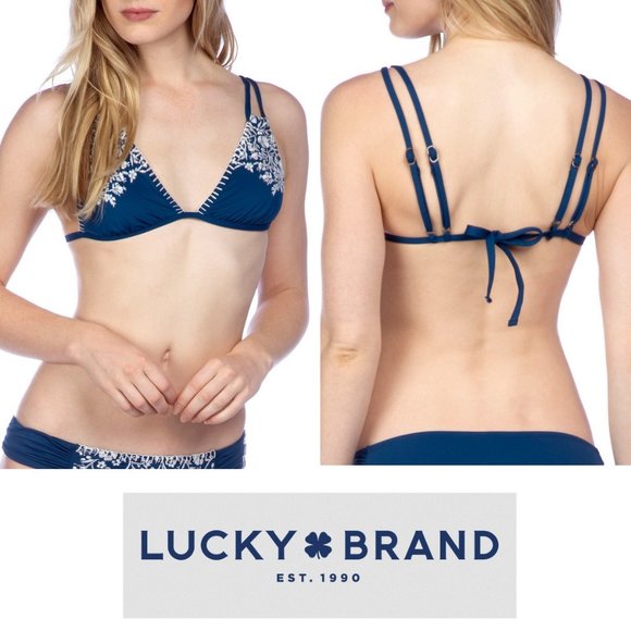 ❤️5/$15💚 Lucky Brand Boho Strappy Floral Embroidery Triangle Bikini Top - Picture 1 of 6